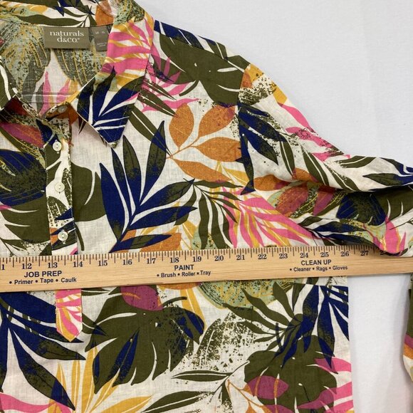 Naturals d&co. size XL Tropical Leaf Print Linen Blend Popover Blouse Vacation - Picture 6 of 11
